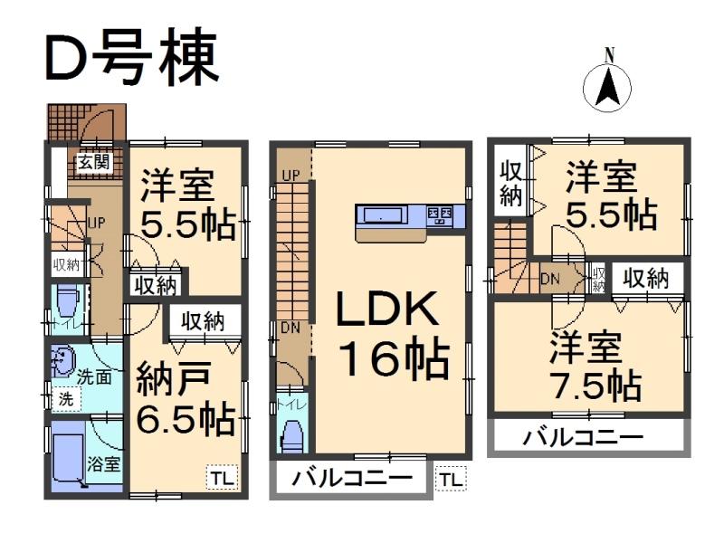 Floor plan. (D Building), Price 43,800,000 yen, 3LDK+S, Land area 75.79 sq m , Building area 99.36 sq m