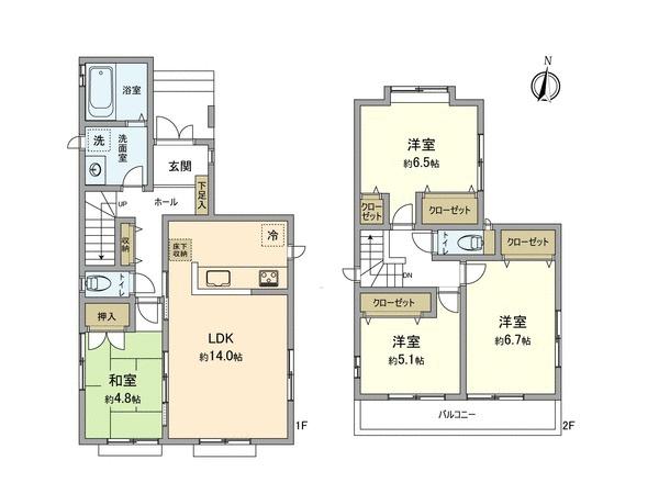 Floor plan. 32,800,000 yen, 4LDK, Land area 88.21 sq m , 2-story 4LDK of building area 92.95 sq m counter kitchen
