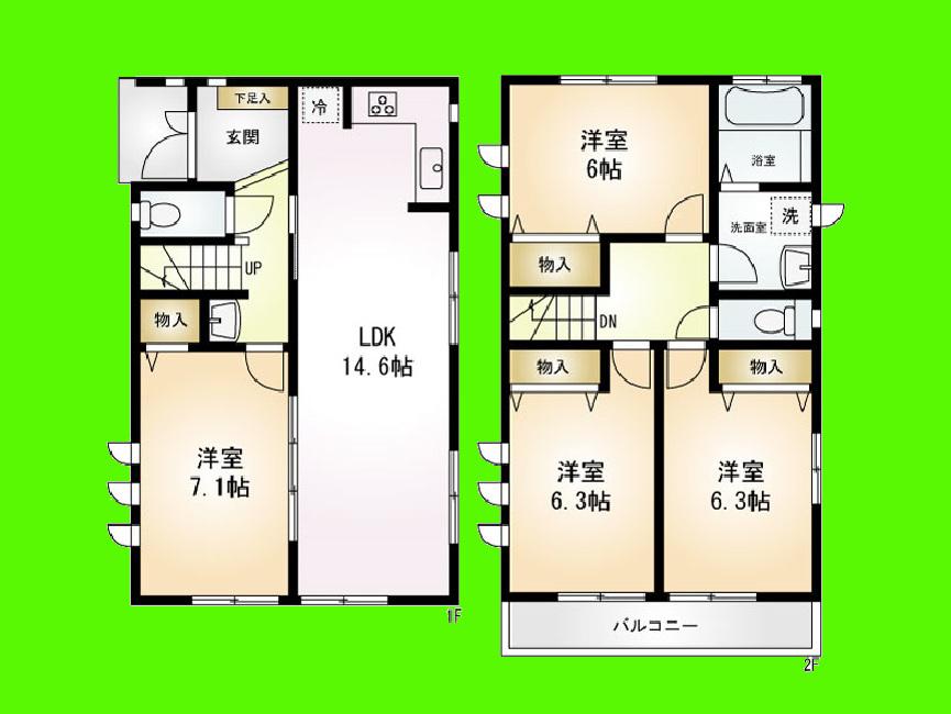 Floor plan. (1 Building), Price 34,500,000 yen, 4LDK, Land area 83.38 sq m , Building area 95.22 sq m
