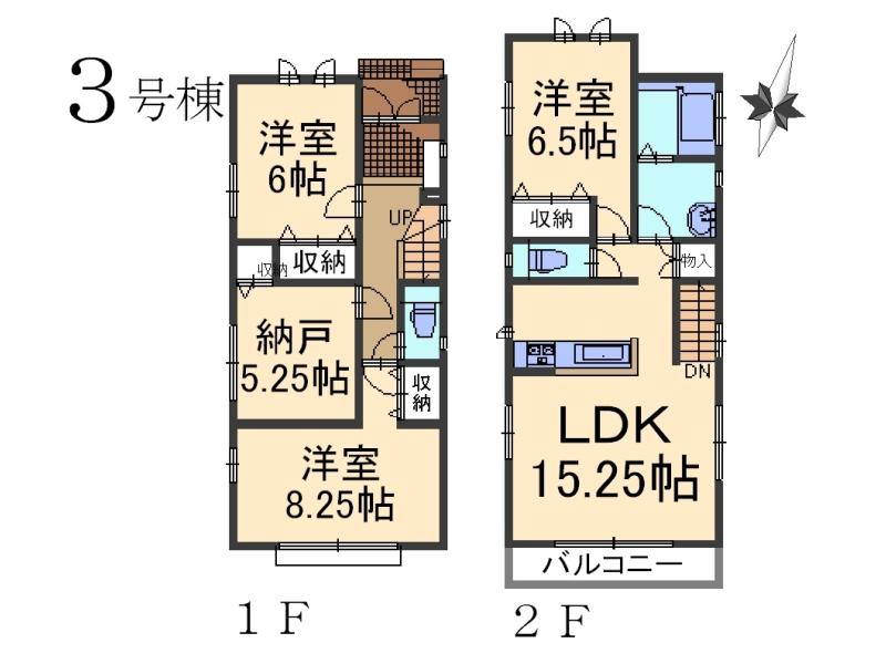 Floor plan. (3 Building), Price 30,800,000 yen, 3LDK+S, Land area 103.46 sq m , Building area 96.05 sq m