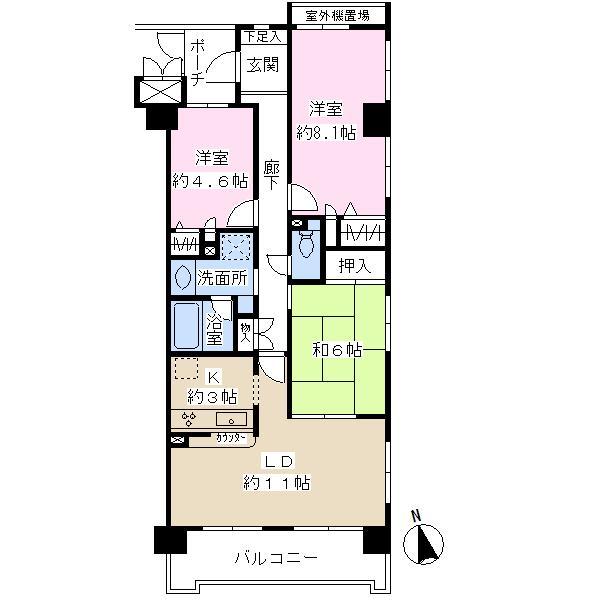 Floor plan. 3LDK, Price 18 million yen, Occupied area 74.61 sq m , Balcony area 8.92 sq m