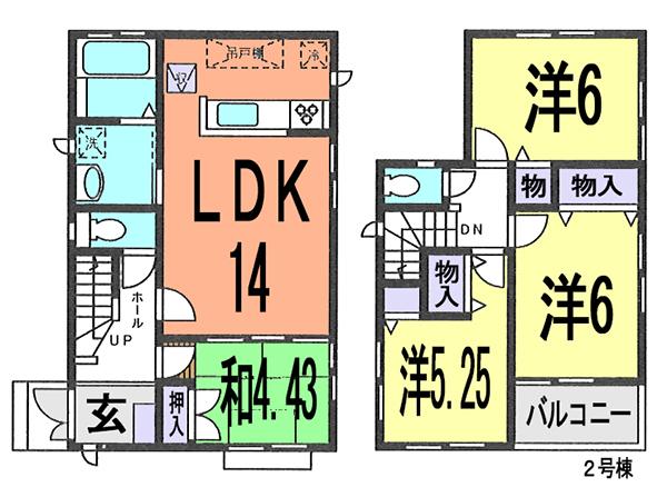 Floor plan. (Building 2), Price 32,800,000 yen, 4LDK, Land area 91.15 sq m , Building area 85.7 sq m