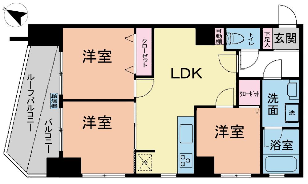 Floor plan. 3DK, Price 17,980,000 yen, Occupied area 46.44 sq m , Balcony area 3.89 sq m