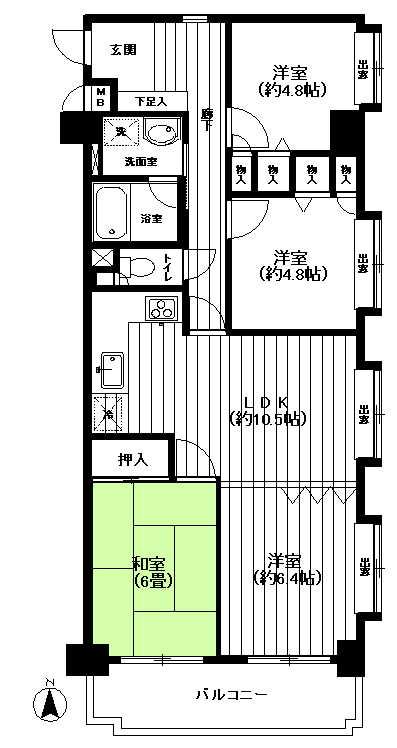 Floor plan. 4LDK, Price 23.8 million yen, Occupied area 73.47 sq m , Balcony area 8.07 sq m