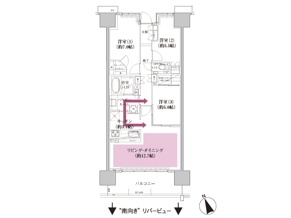  ■ SB type / 3LD ・ K + WIC occupied area / 75.12 sq m balcony area / 12.00 sq m  ※ WIC = walk-in closet