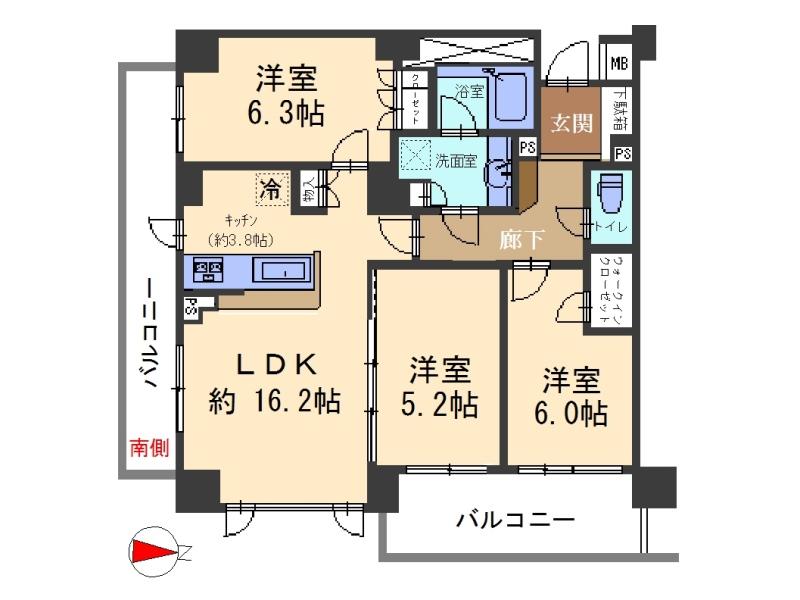 Floor plan. 3LDK, Price 25,800,000 yen, Occupied area 74.89 sq m , Balcony area 18.44 sq m floor plan