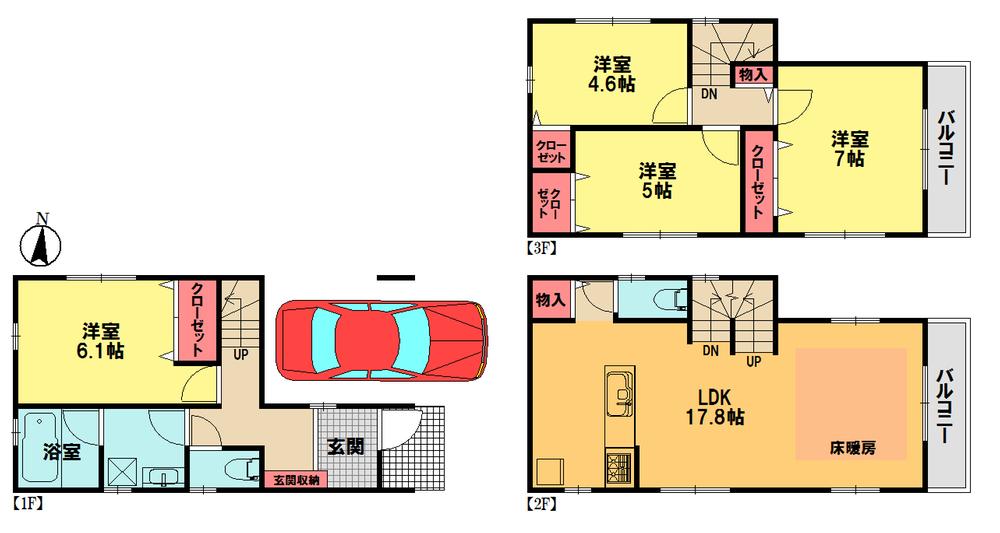 Floor plan. 34,800,000 yen, 4LDK, Land area 58.58 sq m , Building area 96.98 sq m