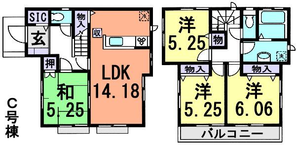 Floor plan. (C Building), Price 26,900,000 yen, 4LDK, Land area 82.14 sq m , Building area 89.32 sq m