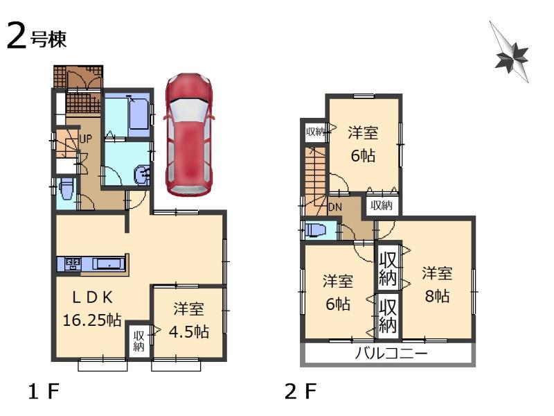 Floor plan. (Building 2), Price 25,800,000 yen, 4LDK, Land area 95.06 sq m , Building area 96.05 sq m