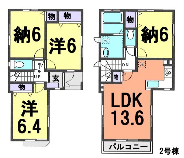 Floor plan. (Building 2), Price 38,800,000 yen, 3LDK+2S, Land area 78.8 sq m , Building area 87.46 sq m