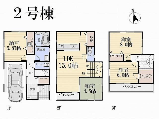 Floor plan. (Building 2), Price 36,800,000 yen, 3LDK+S, Land area 70.01 sq m , Building area 108.54 sq m