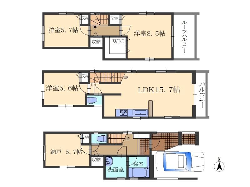Floor plan. 39,800,000 yen, 3LDK + S (storeroom), Land area 66.45 sq m , Building area 107.45 sq m floor plan