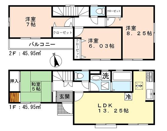 Floor plan. 27,800,000 yen, 4LDK, Land area 91.4 sq m , Building area 91.9 sq m floor plan