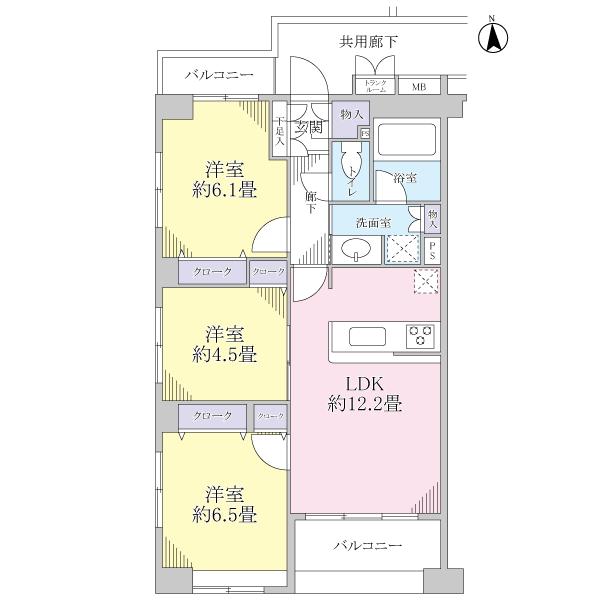 Floor plan. 3LDK, Price 26,800,000 yen, Occupied area 64.96 sq m , Balcony area 8.04 sq m 4 floor, Yang per per southwest corner room ・ Ventilation is good.