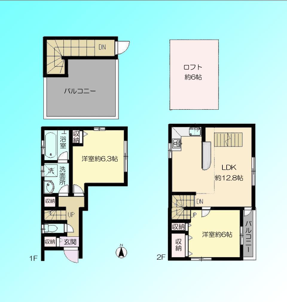 Floor plan. 29,800,000 yen, 2LDK, Land area 55.04 sq m , Building area 64.28 sq m
