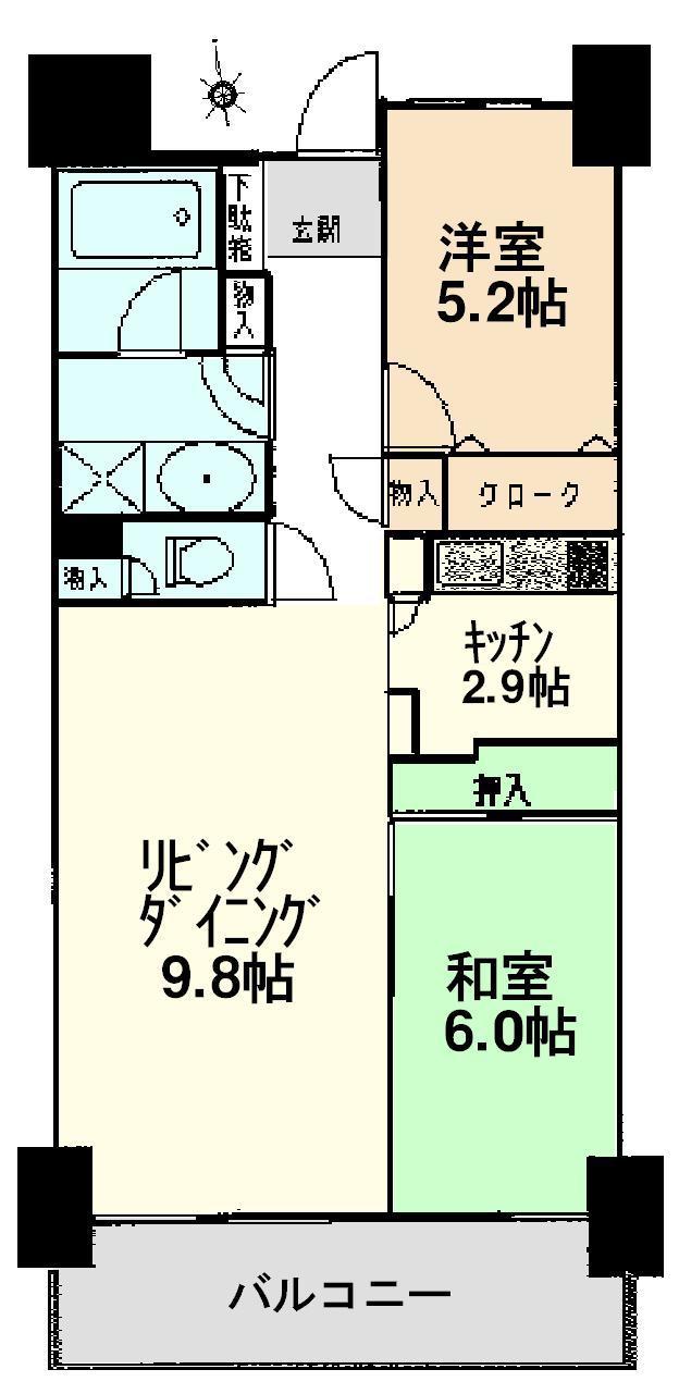 Floor plan. 2LDK, Price 14.8 million yen, Occupied area 56.69 sq m , Balcony area 8.82 sq m