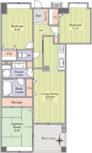 Floor plan. 3LDK, Price 27,900,000 yen, Occupied area 68.93 sq m , Balcony area 6.24 sq m