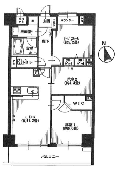 Floor plan. 2LDK + S (storeroom), Price 28,300,000 yen, Occupied area 62.72 sq m , Balcony area 8.96 sq m floor plan