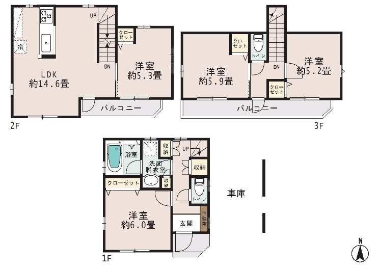 Floor plan. (Building 2), Price 31,800,000 yen, 4LDK, Land area 60.66 sq m , Building area 101.21 sq m