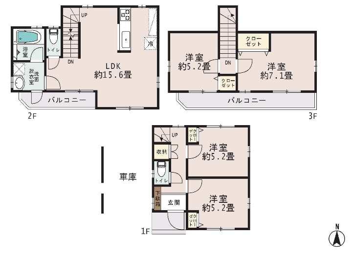 Floor plan. (3 Building), Price 31,800,000 yen, 4LDK, Land area 60.35 sq m , Building area 100.83 sq m