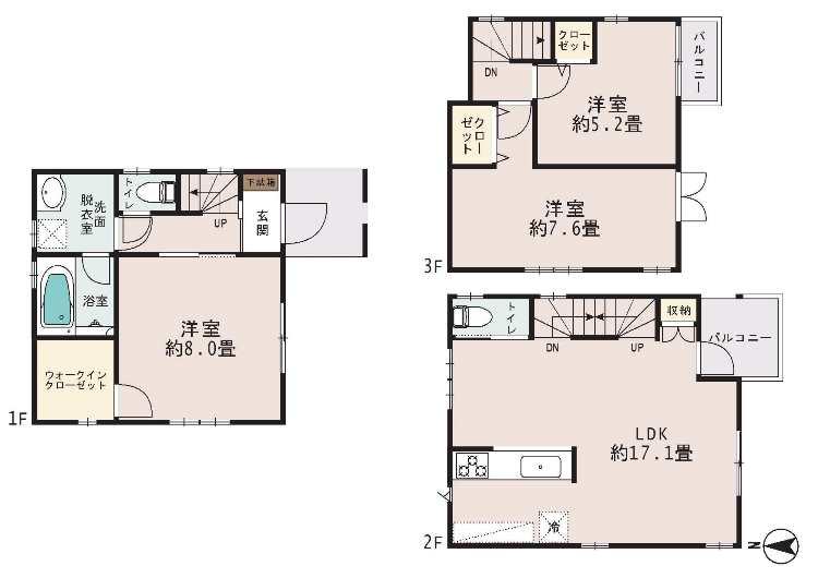 Floor plan. (4 Building), Price 29,800,000 yen, 3LDK, Land area 63.12 sq m , Building area 89.44 sq m