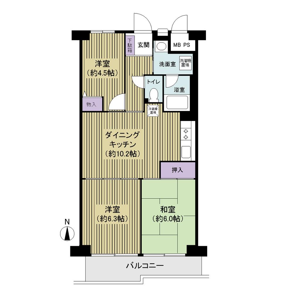 Floor plan. 3DK, Price 16.5 million yen, Occupied area 60.48 sq m , Balcony area 7 sq m