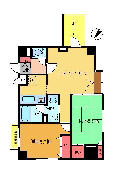 Floor plan. 2LDK, Price 26.5 million yen, Occupied area 55.53 sq m , Balcony area 5.4 sq m