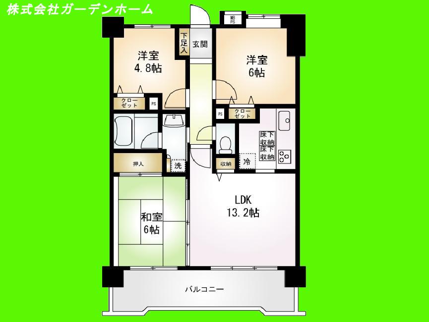 Floor plan. 3LDK, Price 24,800,000 yen, Footprint 65.8 sq m , Balcony area 11.72 sq m