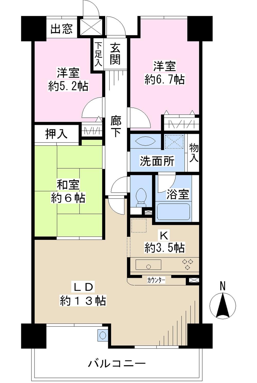Floor plan. 3LDK, Price 33,800,000 yen, Footprint 75.8 sq m , Balcony area 10.84 sq m