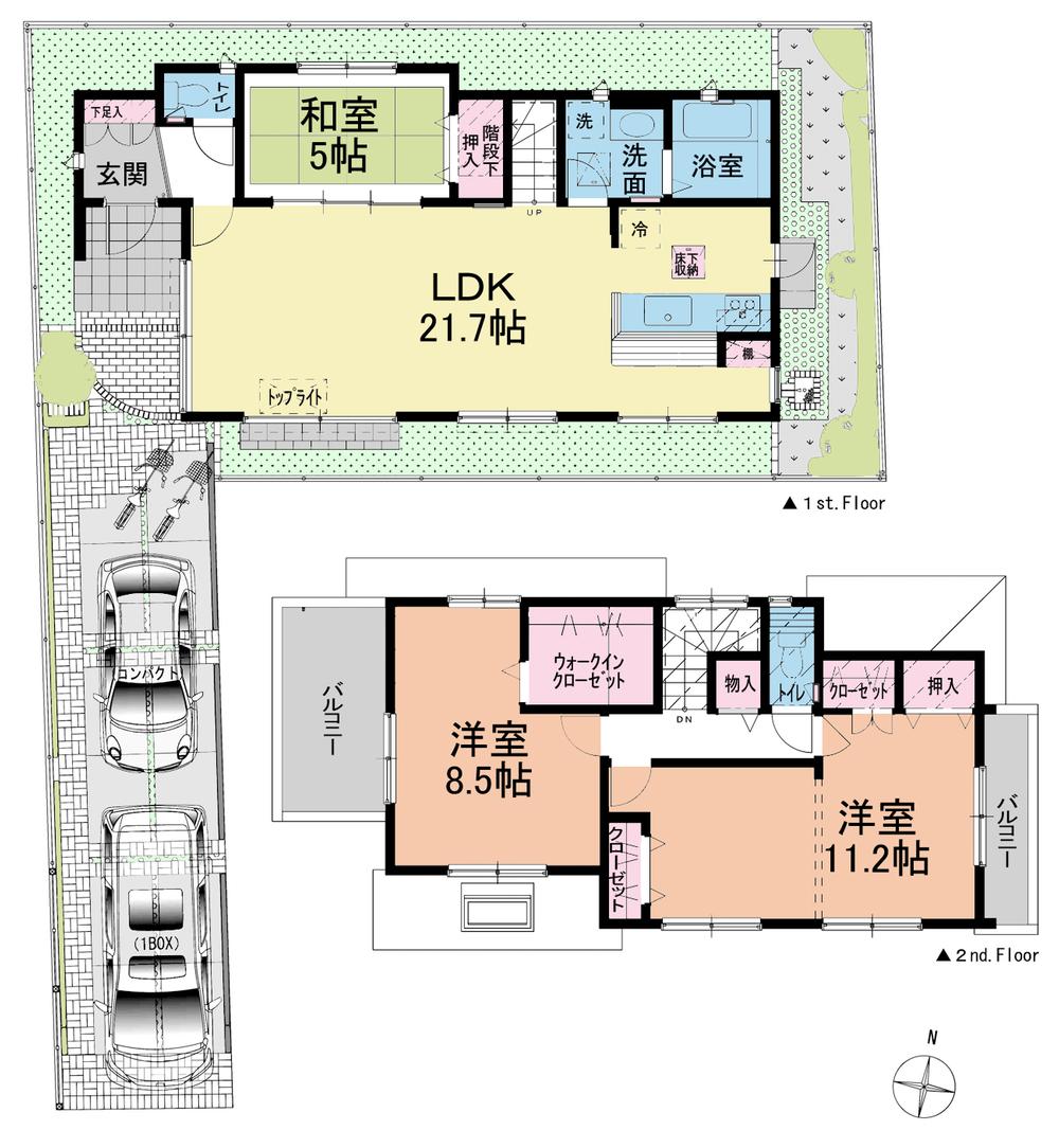 Floor plan. (1 Building), Price 52,900,000 yen, 3LDK, Land area 144.78 sq m , Building area 110 sq m