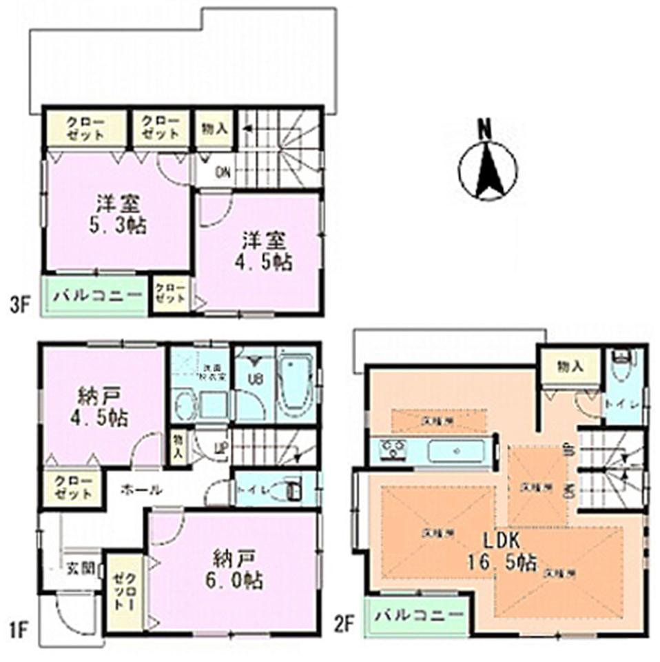 Floor plan. (3 Building), Price 35,800,000 yen, 4LDK, Land area 87.51 sq m , Building area 94.8 sq m