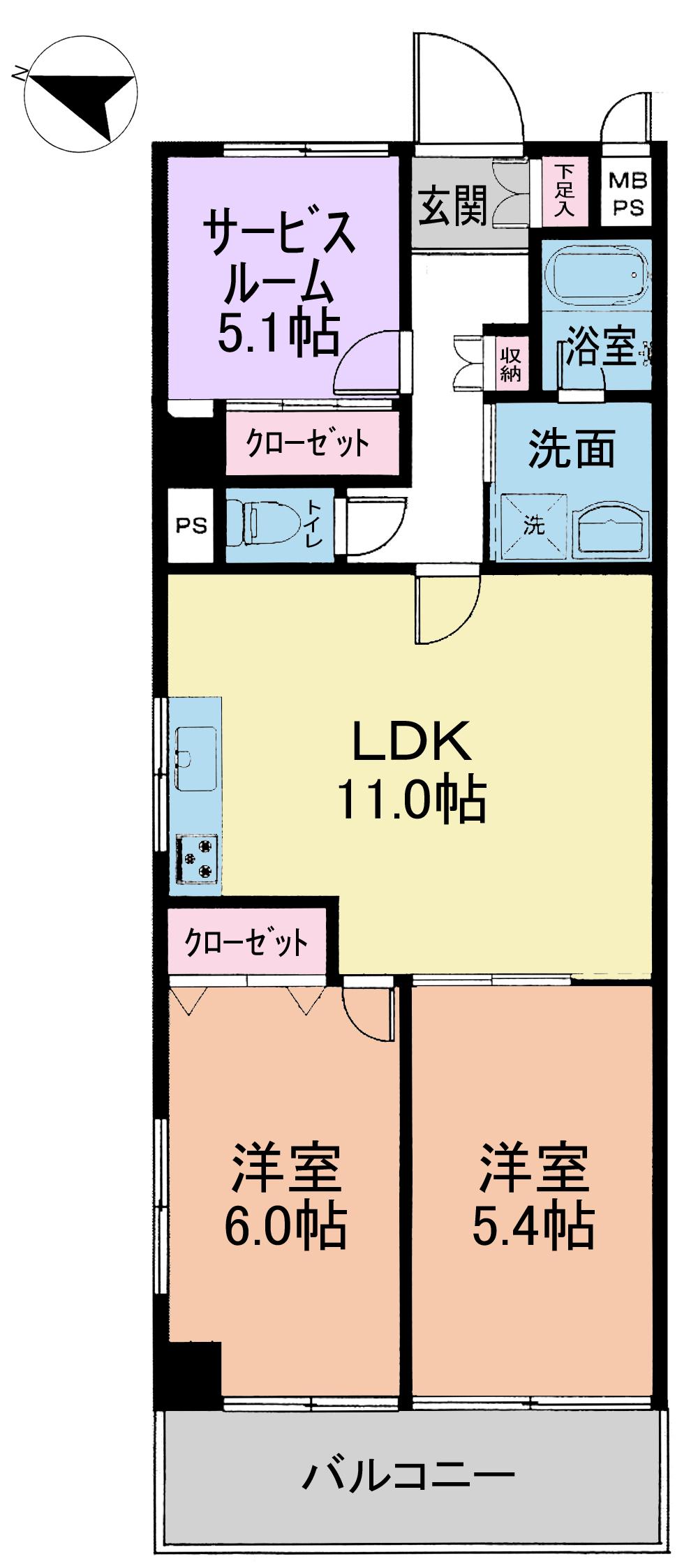Floor plan. 2LDK + S (storeroom), Price 19,800,000 yen, Occupied area 60.75 sq m , Balcony area 6.49 sq m