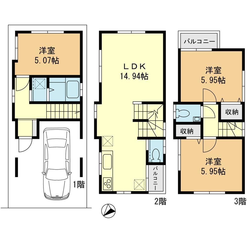 Floor plan. 33,800,000 yen, 3LDK, Land area 37.68 sq m , Building area 80.34 sq m 3LDK with parking ・ Ownership is the property.