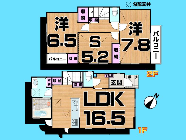 Floor plan. 31,800,000 yen, 3LDK, Land area 84.31 sq m , Building area 82.59 sq m