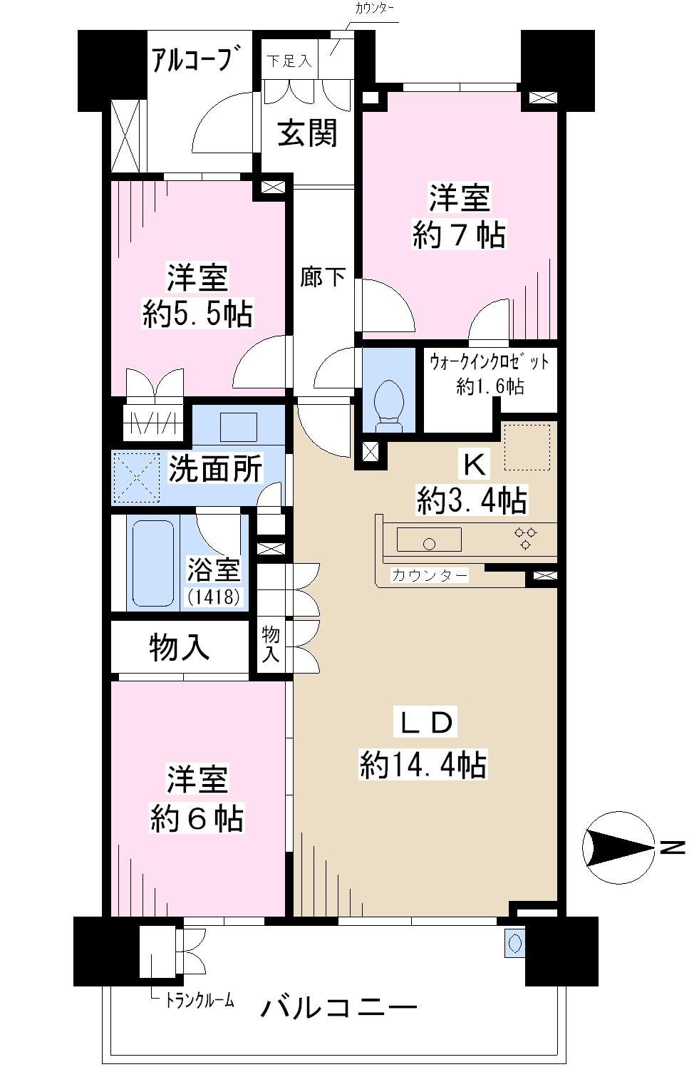 Floor plan. 3LDK, Price 34,900,000 yen, Occupied area 81.19 sq m , Balcony area 12.56 sq m