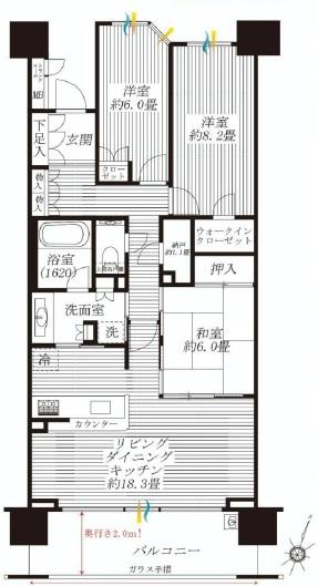 Floor plan. 3LDK, Price 39,800,000 yen, Occupied area 92.48 sq m , Balcony area 13.6 sq m