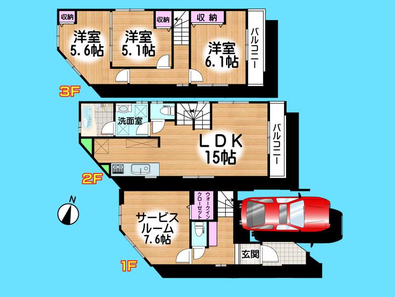 Floor plan. 31,800,000 yen, 4LDK, Land area 60.07 sq m , Building area 109.38 sq m  , Yes Car space ◆  Weekdays, It is possible your visit. Contact us, Free dial  [ 0120-40-4771 ]  Until. Nearby properties also will introduce Adachi. First, Please contact us