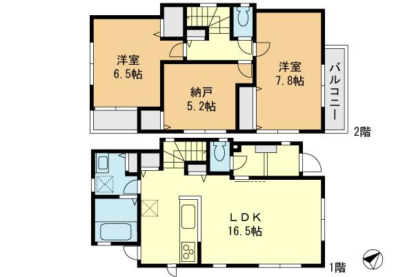 Floor plan. 31,800,000 yen, 2LDK+S, Land area 84.31 sq m , Building area 82.59 sq m