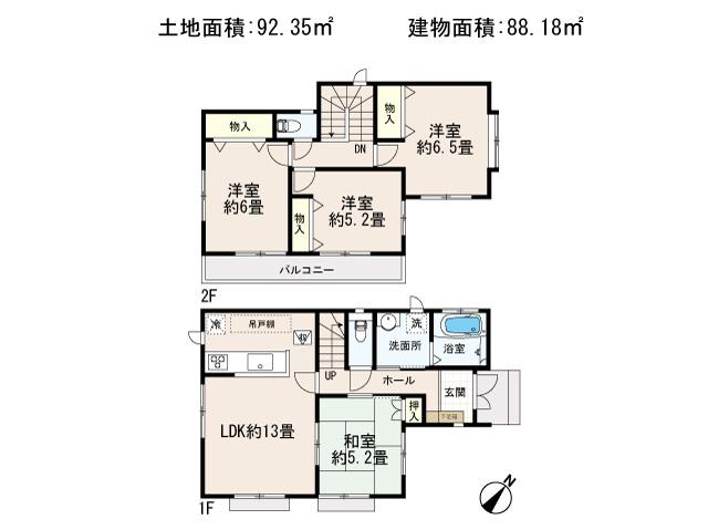 Floor plan. 33,900,000 yen, 4LDK, Land area 92.35 sq m , Building area 88.18 sq m floor plan