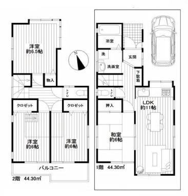 Floor plan. 27.3 million yen, 4LDK, Land area 93.93 sq m , Building area 88.6 sq m