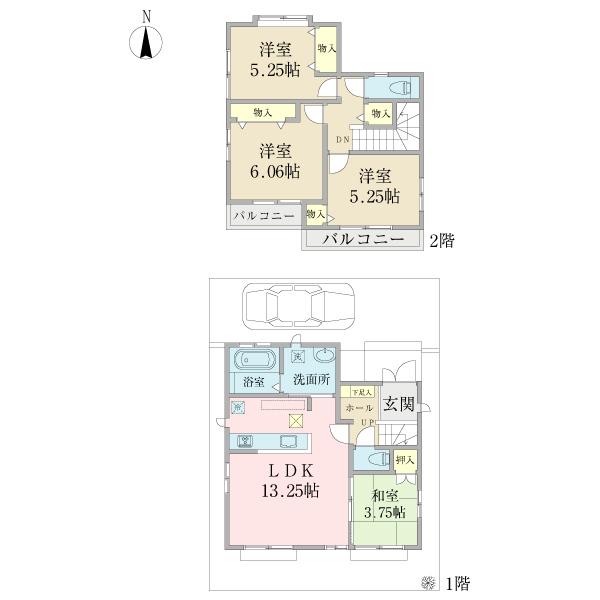 Floor plan. 32,900,000 yen, 4LDK, Land area 87.02 sq m , Building area 81.76 sq m N Building ・ Mato