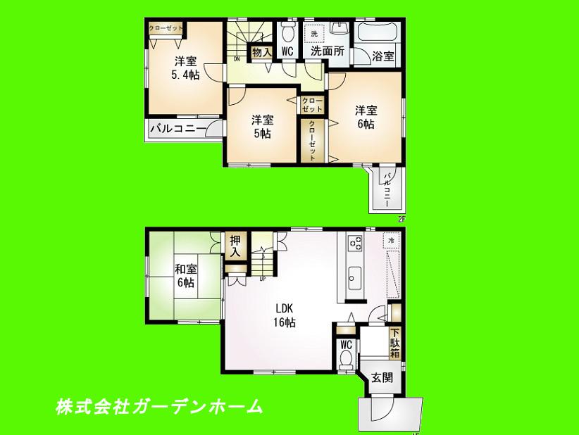 Floor plan. (NO2), Price 31,800,000 yen, 4LDK, Land area 100.11 sq m , Building area 90.57 sq m