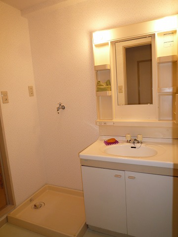 Washroom. Washing machine in the room with a waterproof bread