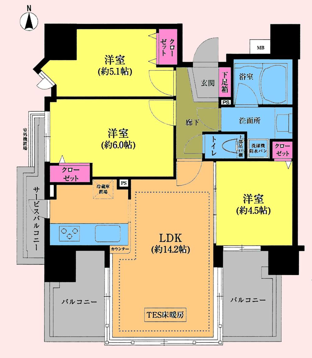 Floor plan. 3LDK, Price 29,800,000 yen, Footprint 63 sq m , Balcony area 13.63 sq m