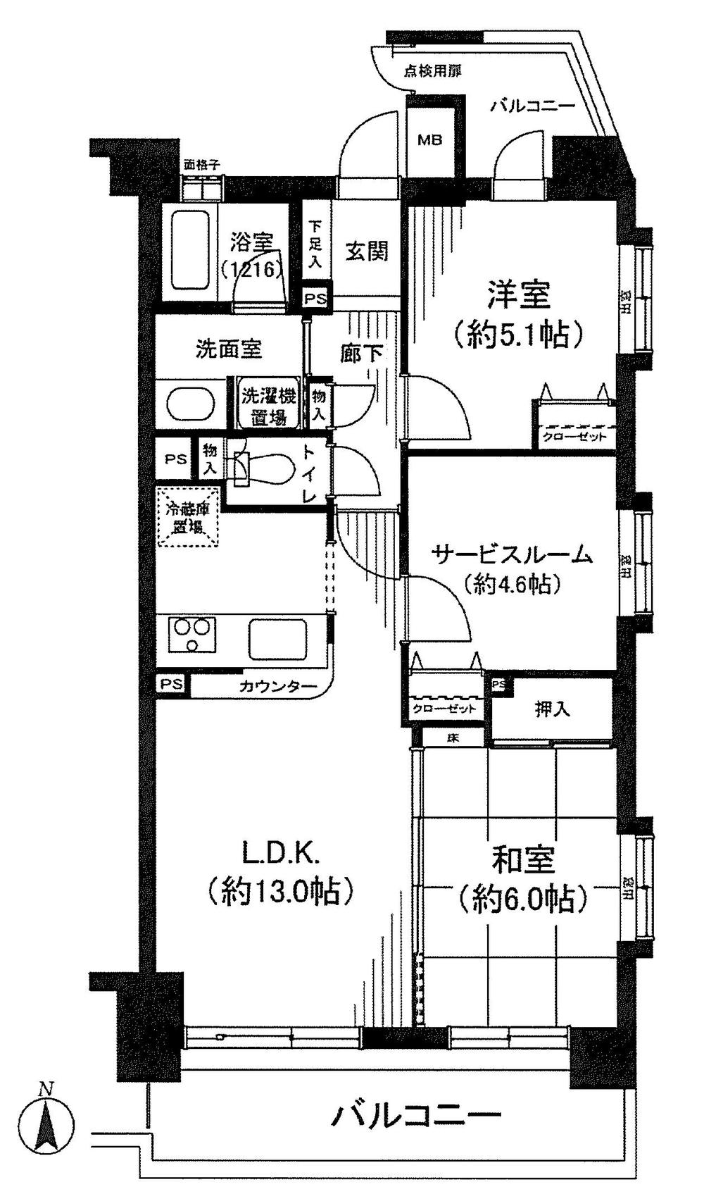 Floor plan. 3LDK, Price 22,900,000 yen, Occupied area 62.82 sq m , Day is good on the balcony area 13.96 sq m southeast angle dwelling unit!