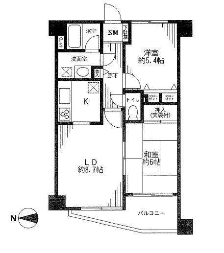 Floor plan. 2LDK, Price 16.8 million yen, Occupied area 52.16 sq m , Balcony area 6.08 sq m