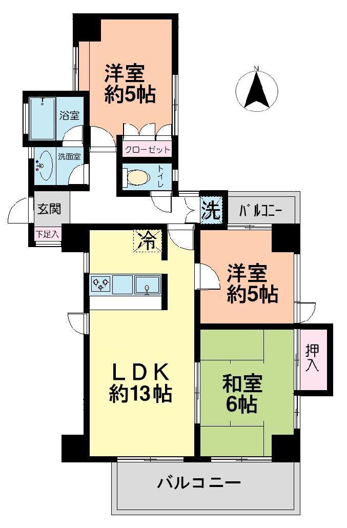 Floor plan. 3LDK, Price 14,850,000 yen, Footprint 60.2 sq m , Balcony area 9.5 sq m