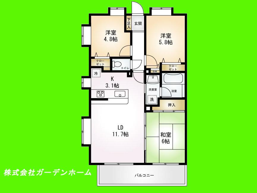 Floor plan. 4LDK, Price 21,800,000 yen, Occupied area 66.95 sq m , Balcony area 9 sq m