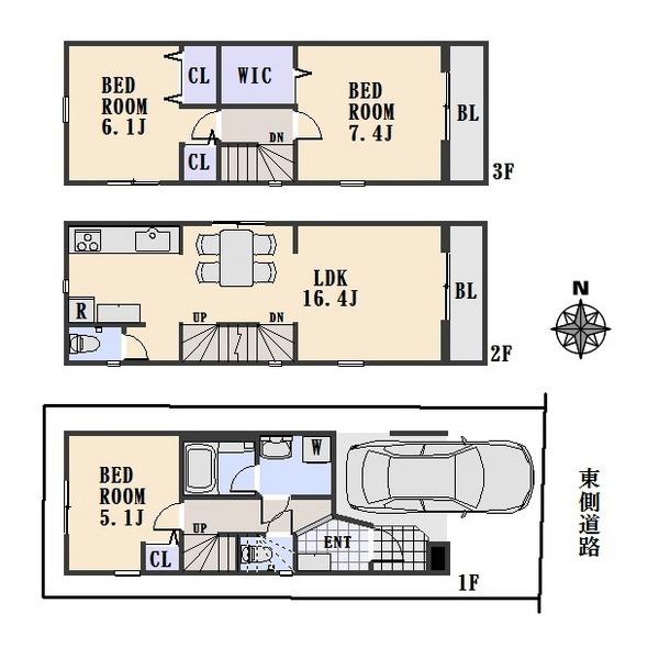 Compartment view + building plan example. Building plan example, Land price 15 million yen, Land area 54.62 sq m , Building price 14.9 million yen, Building area 90.87 sq m
