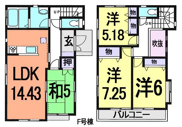 Floor plan. (F Building), Price 35,900,000 yen, 4LDK, Land area 93.1 sq m , Building area 92.74 sq m